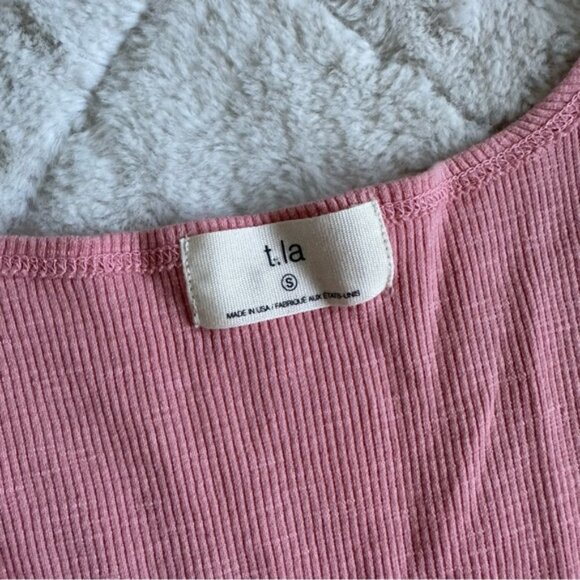 T.La X Anthropologie | Pink Ribbed Striped peplum Knit Tank Top | Size Small - Picture 7 of 11